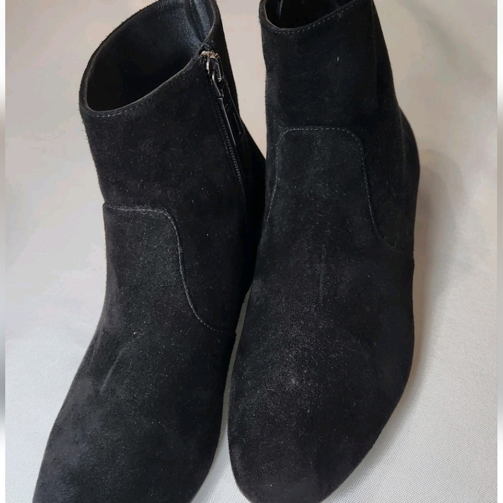 PRADA Black SUEDE ZIPPER  Classic ANKLE Boots 37.5 EU  Low Heel